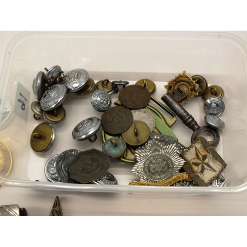 11 - TUB OF VARIOUS ITEMS INCLUDING WHISTLES, VESTA ETC