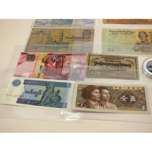 13 - ASSORTED MISCELLANEOUS BANKNOTES AND COINS, CROWNS ETC