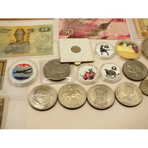 13 - ASSORTED MISCELLANEOUS BANKNOTES AND COINS, CROWNS ETC