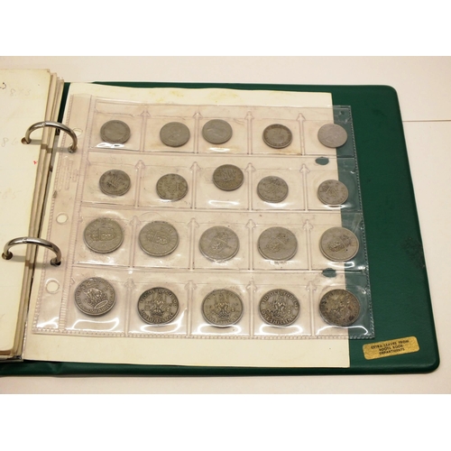 145 - GREEN COIN ALBUM WITH 10 SILVER COINS AND OTHERS