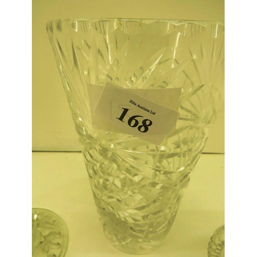 168 - CRYSTAL CUT GLASS, VASE, BOWL ETC