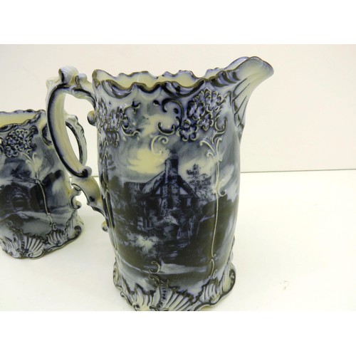 169 - TWO VINTAGE BLUE & WHITE DELFT JUGS