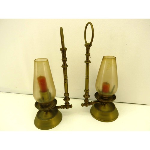 177 - ANTIQUE JAPANESE MARUHON WARE CANDLE HOLDERS & PAIR OF BRASS