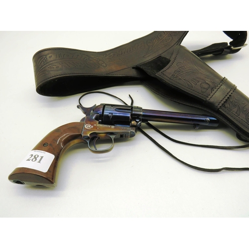 281 - REPLICA COLT 45 REVOLVER AND DARK BROWN LEATHER HOLSTER