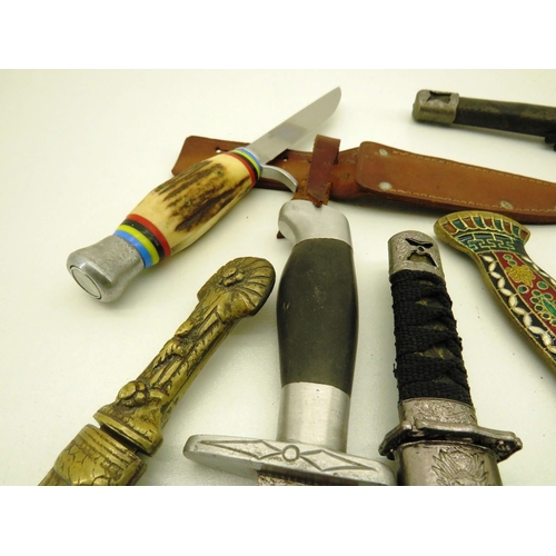 283 - 9 x ASSORTED KNIVES, ORNAMENTAL, KUKRI ABD BOWIE KNIFE ETC