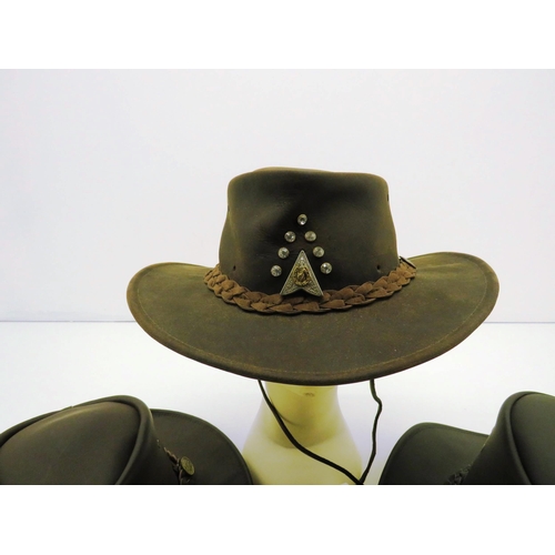 284 - TWO AUSTRALIAN STYLE LEATHER HATS AND RYEDALE AUSTRALIAN LEATHER HAT