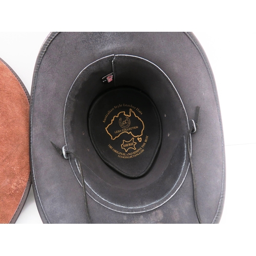 284 - TWO AUSTRALIAN STYLE LEATHER HATS AND RYEDALE AUSTRALIAN LEATHER HAT