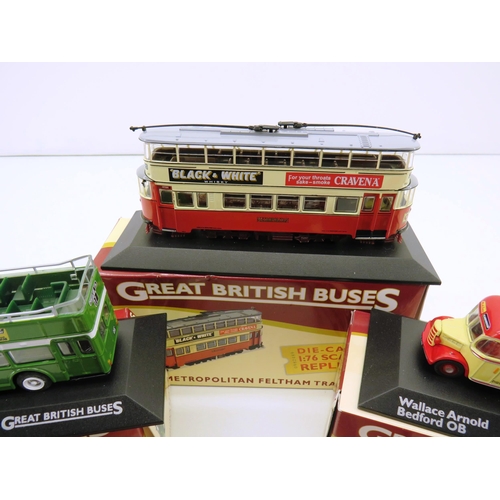 289 - FOUR BOXED DIECAST GREAT BRITISH BUSES SOUTHDOWN BRISTOL, WALLACE ARNOLD BEDFORD, METROPOLITAN FELTH... 