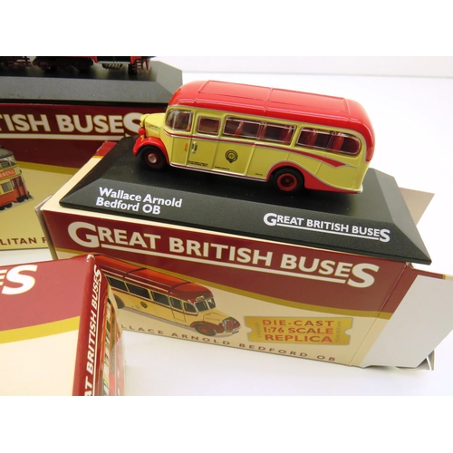 289 - FOUR BOXED DIECAST GREAT BRITISH BUSES SOUTHDOWN BRISTOL, WALLACE ARNOLD BEDFORD, METROPOLITAN FELTH... 