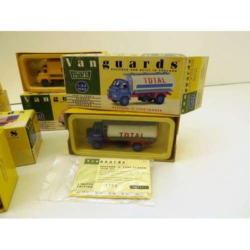 291 - FIVE VANGUARDS BOXED DIECAST INCLUDES BEDFORD TYPE TANKER, BEDFORD TYPE VANS AND FORD THAMES TRADER ... 