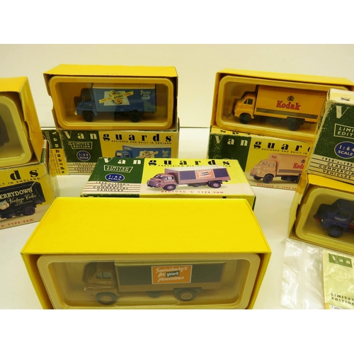 291 - FIVE VANGUARDS BOXED DIECAST INCLUDES BEDFORD TYPE TANKER, BEDFORD TYPE VANS AND FORD THAMES TRADER ... 