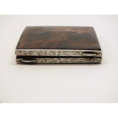 231 - ANTIQUE SWEDISH 935 SILVER TORTOISESHELL CARD CASE/MATCH CASE 6cm x 5cm