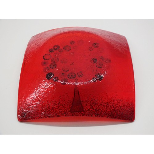 239 - MURANO/MILLEFIORI TREE OF LIFE RED SQUARE GLASS PLATE APPROX SIZE 5.5