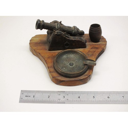 240 - VINTAGE SPANISH CANNON SMOKERS ASHTRAY WITH MATCH HOLDER & STRIKER