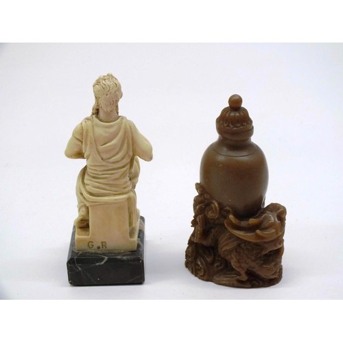 248 - VINTAGE RESIN MOSES SCULPTURE ON MARBLE BY G.RUGGERI OF ITALY AND A RESIN SNUFF BOTTLE