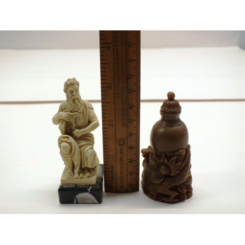 248 - VINTAGE RESIN MOSES SCULPTURE ON MARBLE BY G.RUGGERI OF ITALY AND A RESIN SNUFF BOTTLE