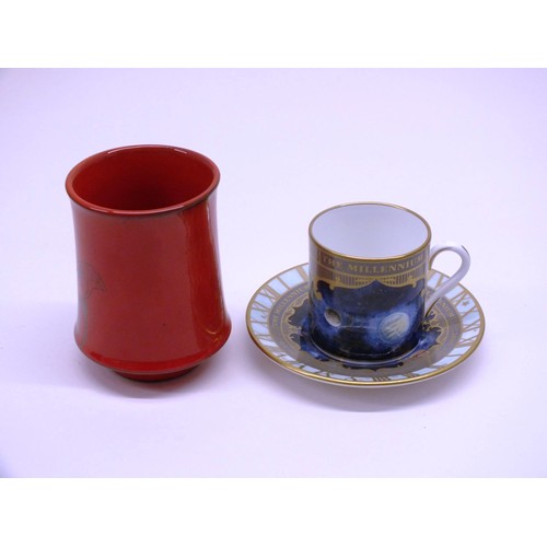 249 - 1960's ERNESTINE SALERNO ITALY POTTERY TUMBLER & ROYAL WORCESTER 1999 MILLENIUM COFFEE CUP & SAUCER