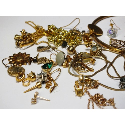 223 - ASSORTED GOLD COLOUR JEWELLERY INCLUDES BRACELETS, NECKLACES, EARRINGS ETC