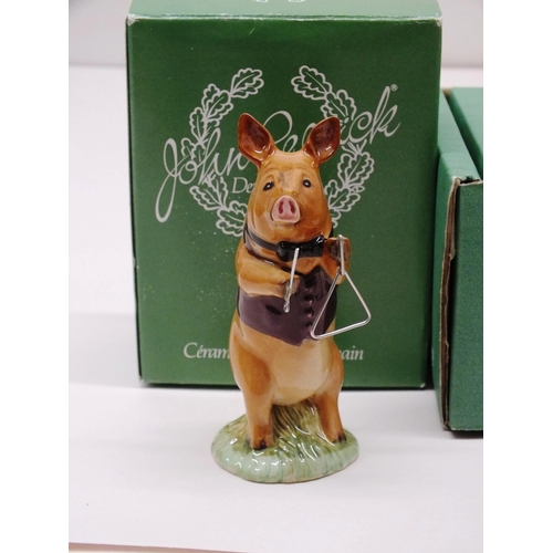 52 - 2 x BESWICK ORNAMENTS- PIG PROMENADE DAVID AND PIG PROMINADE JAMES TRIANGLE PLAYER WITH BOXES