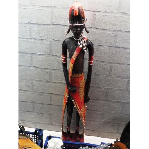 265 - 3 x TUBS OF COLLECTABLES INCLUDING LARGE WOODEN FIGURE