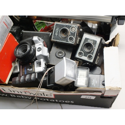 274 - BOX OF VINTAGE CAMERAS ETC