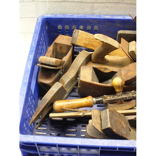 277 - BOX OF WOOD PLANES AND TOOLS