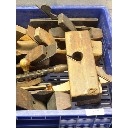 277 - BOX OF WOOD PLANES AND TOOLS