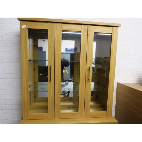 328 - TWO DOOR DISPLAY CABINET WITH GLASS SHELVES CUPBOARDS AND TWO DRAWERS