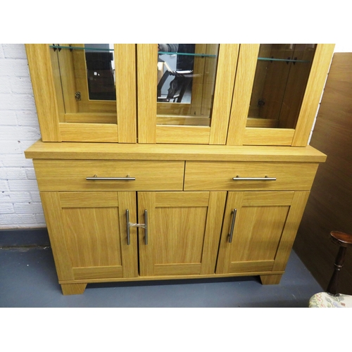 328 - TWO DOOR DISPLAY CABINET WITH GLASS SHELVES CUPBOARDS AND TWO DRAWERS