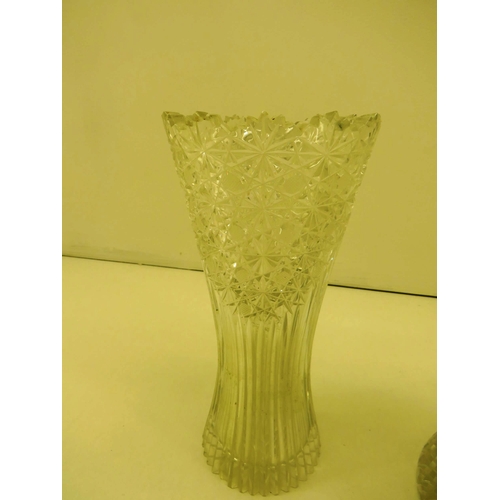 336 - PAIR OF CUT GLASS VASES APPROXIMATE HEIGHT 19