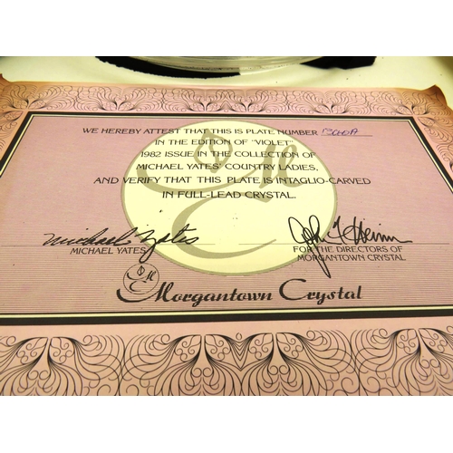 345 - SET OF SIX MORGANTOWN CRYSTAL PLATES- COUNTRY LADIES ALL BOXED WITH CERTIFICATES