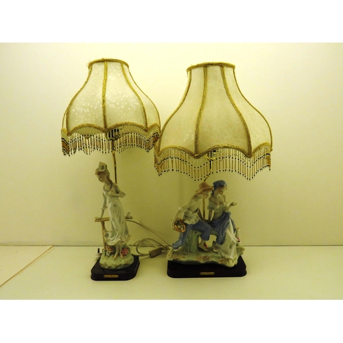 346 - TWO ELEGANT COLLECTION FIGURAL LAMPS WITH MATCHING SHADES