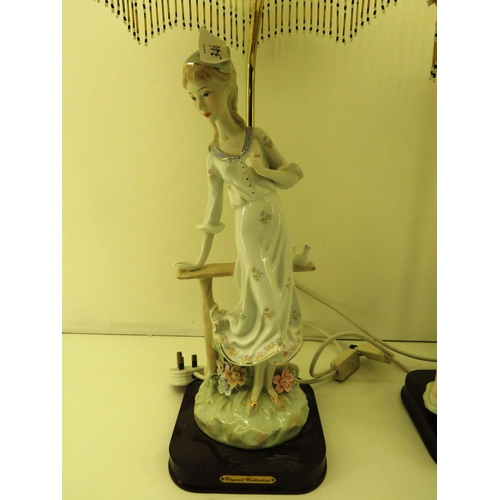 346 - TWO ELEGANT COLLECTION FIGURAL LAMPS WITH MATCHING SHADES