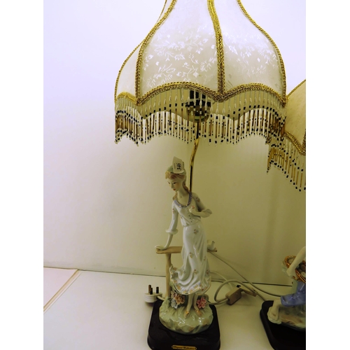 346 - TWO ELEGANT COLLECTION FIGURAL LAMPS WITH MATCHING SHADES