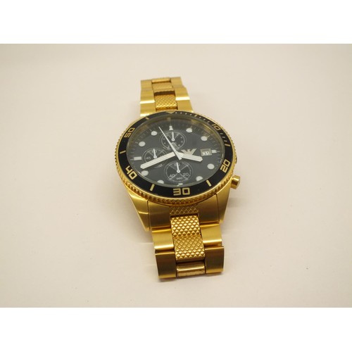 227 - EMPORIO ARMANI GENTS GOLDTONE CHRONOGRAPH WATCH WITH TAGS & SPARE LINKS BOXED & WORKING