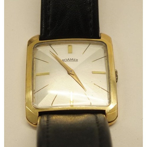 95 - GENTS VINTAGE SQUARE DIAL WATCH WITH BLACK LEATHER STRAP