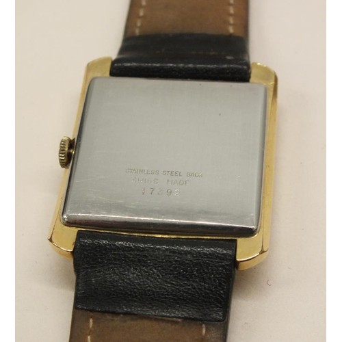 95 - GENTS VINTAGE SQUARE DIAL WATCH WITH BLACK LEATHER STRAP