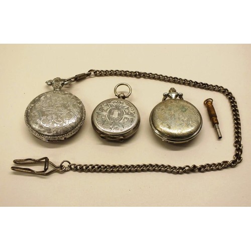 99 - THREE POCKET WATCHES & POCKET WATCH KEY