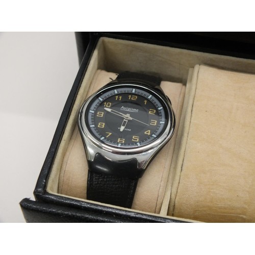 118 - BLACK LEATHER 12 WATCH CASE WITH 7 WATCHES INCLUDES CASIO DIGITAL & ACCURIST