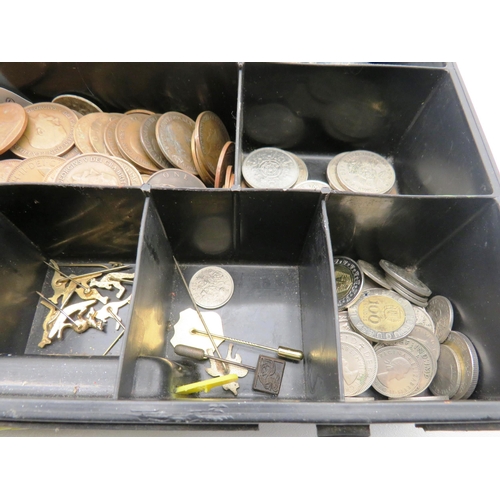 373 - COLLECTION OF OLD COINS, WHISTLES AND STICK PINS