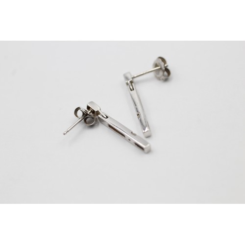 403 - 9ct white gold diamond bar drop earrings (1.2g)