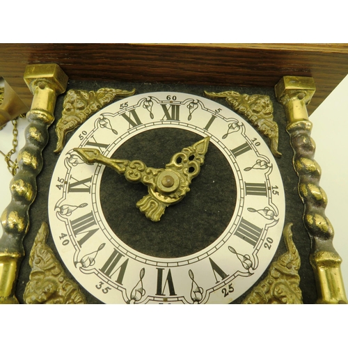 376 - VINTAGE DUTCH FRANZE HERMLE ZAANSE WALL CLOCK WITH BRASS WEIGHTS