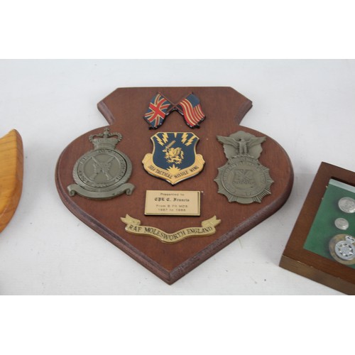 408 - 5 x Framed / Mounted Military & Police Badges Inc RAF, RAMC Etc