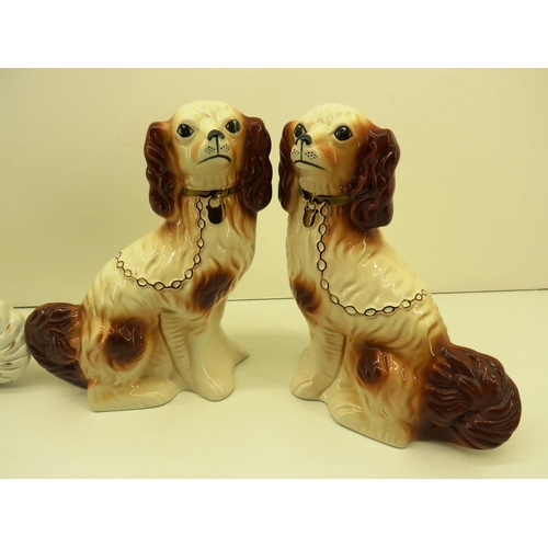 377 - TWO PAIRS OF STAFFORDSHIRE FIRESIDE DOGS