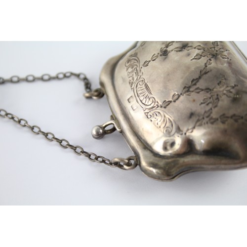 417 - Antique Hallmarked 1915 Birmingham STERLING SILVER Ladies Coin Purse / Bag (50g)