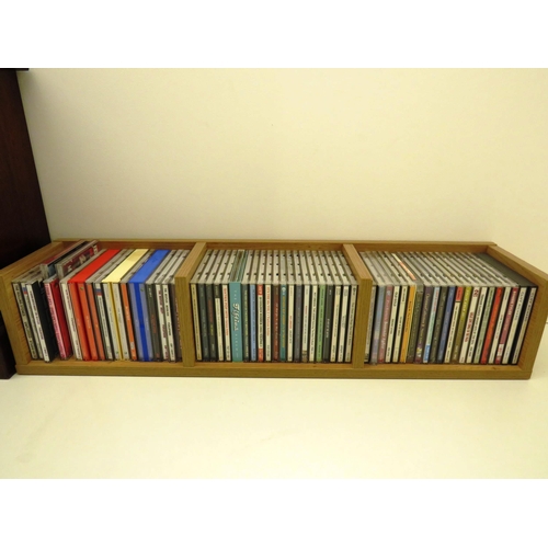 381 - THREE WOODEN CD TOWERS AND JOBLOT OF CDS