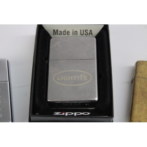 429 - 3 x Assorted ZIPPO Cigarette Lighters Inc Advertising, Brass, Boxed etc