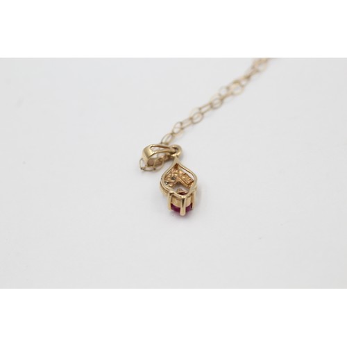 443 - 9ct gold diamond & ruby openwork pendant necklace (0.4g)