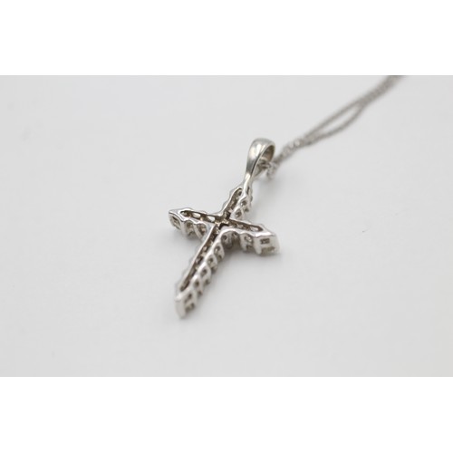 463 - 9ct white gold diamond cross pendant necklace (0.9g)