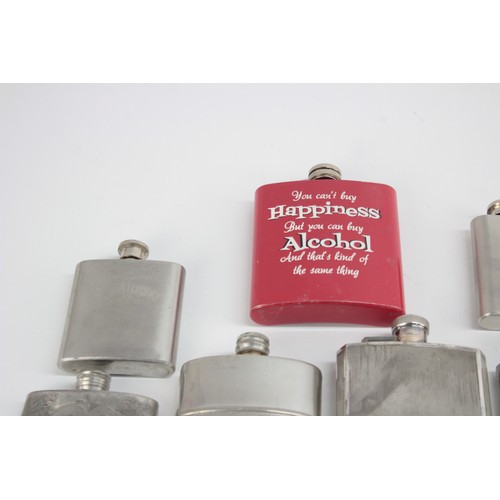 477 - 12 x Vintage BREWERIANA Hip Flasks Inc. Tartan, Pewter, Engraved Etc.